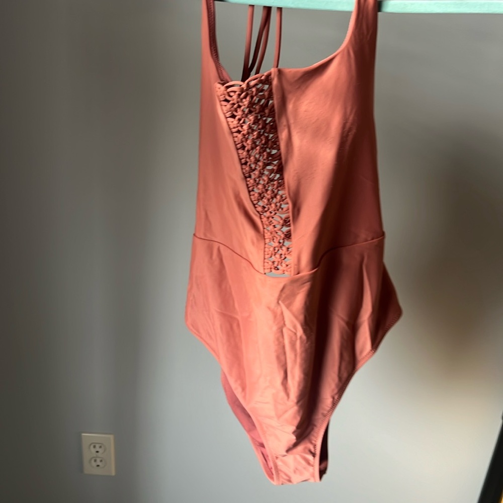 Aerie one piece swim suit crochet halter neck backless